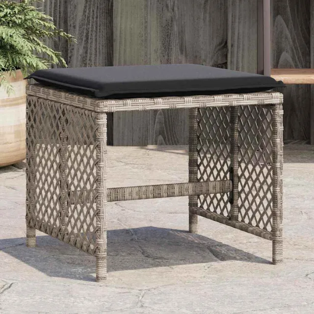 vidaXL Tuinkrukken 4 st met kussens 41x41x36 cm poly rattan lichtgrijs grijs, foto 2