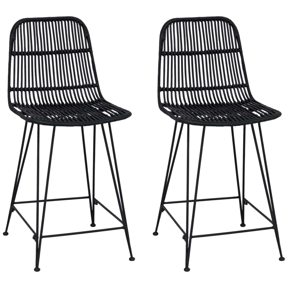 vidaXL Barkruk 2 st Zwart 44 x 54 x 96 cm Rattan en staal
