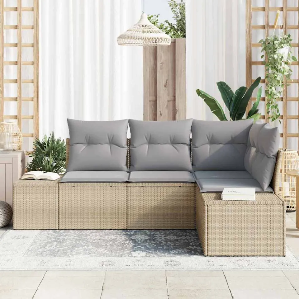 vidaXL Tuin Sofa Set 4 st Beige poly rattan, foto 3