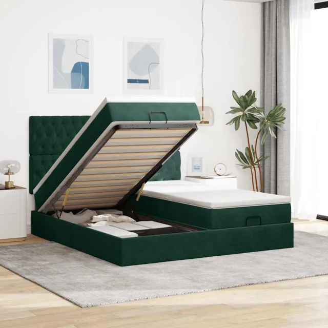 vidaXL Ottoman bed met matrassen 180x200cm fluweel donkergroen groen