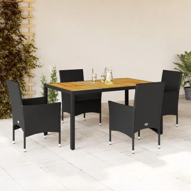 vidaXL 5-delige Loungeset met kussens poly rattan en acaciahout zwart, foto 2