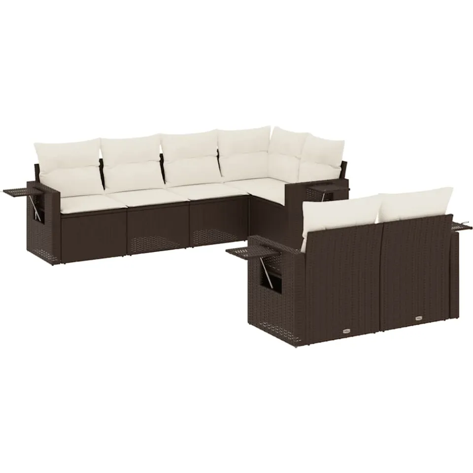 vidaXL 7-delige Loungeset met kussens poly rattan bruin