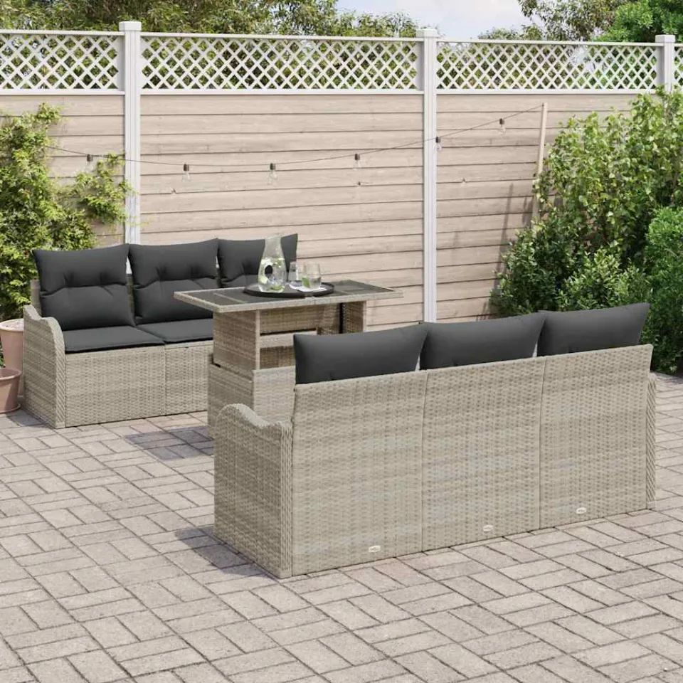 vidaXL Tuin Sofa Set 7 st Lichtgrijs poly rattan, foto 3