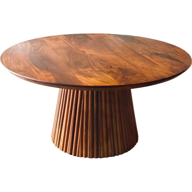Lizzely Garden & Living Salontafel Japandi rond bruin mangohout 80cm Kimi bijzettafel Japanse stijl