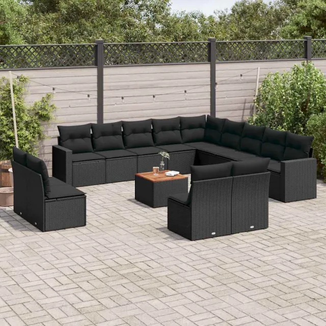 vidaXL 14-delige Loungeset met kussens poly rattan zwart, foto 2