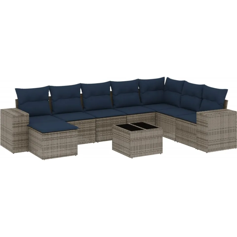 vidaXL 9-delige tuinbankset met kussens, grijs polyrotan, foto 3