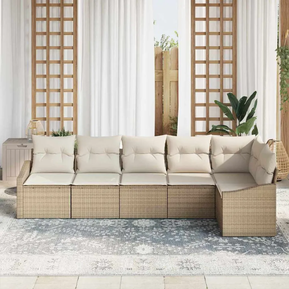 vidaXL Tuinbankenset 6 st Beige en Wit poly rattan, foto 3