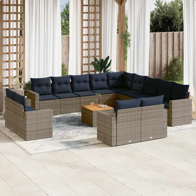 vidaXL 14-delige Loungeset met kussens poly rattan grijs, foto 2