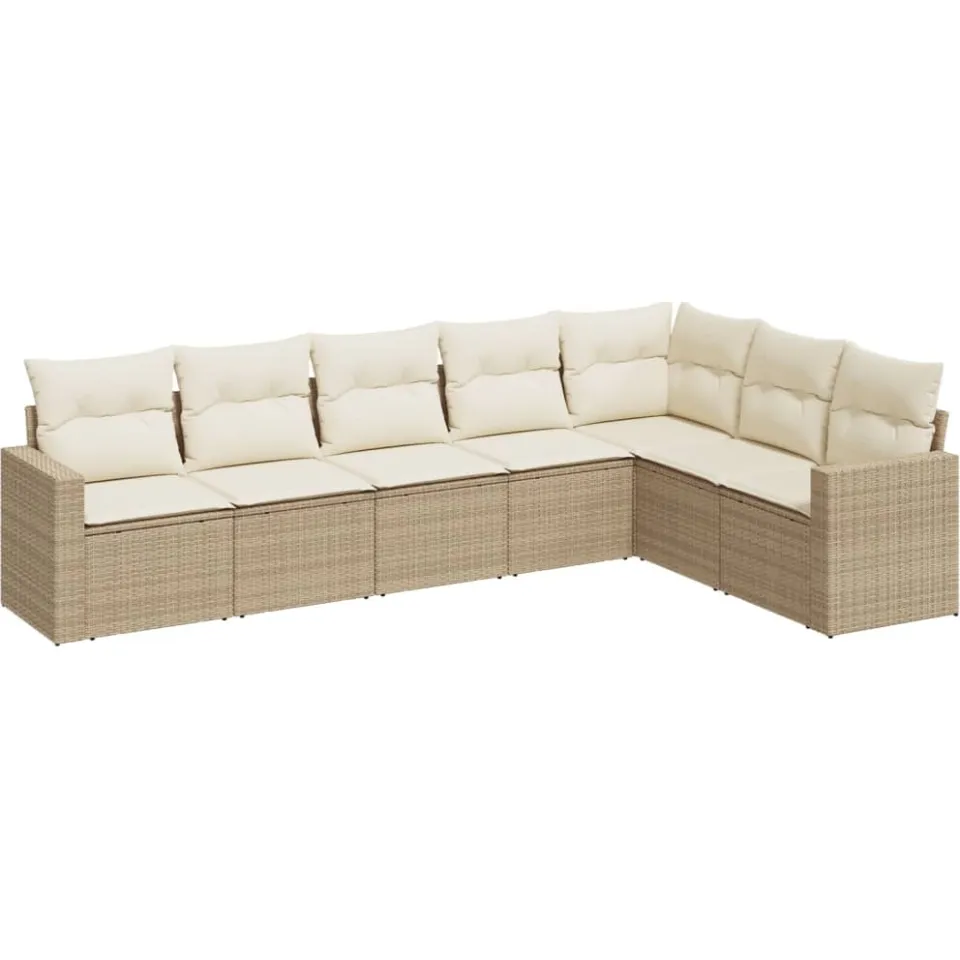 vidaXL 7-delige Loungeset met kussens poly rattan beige, foto 3