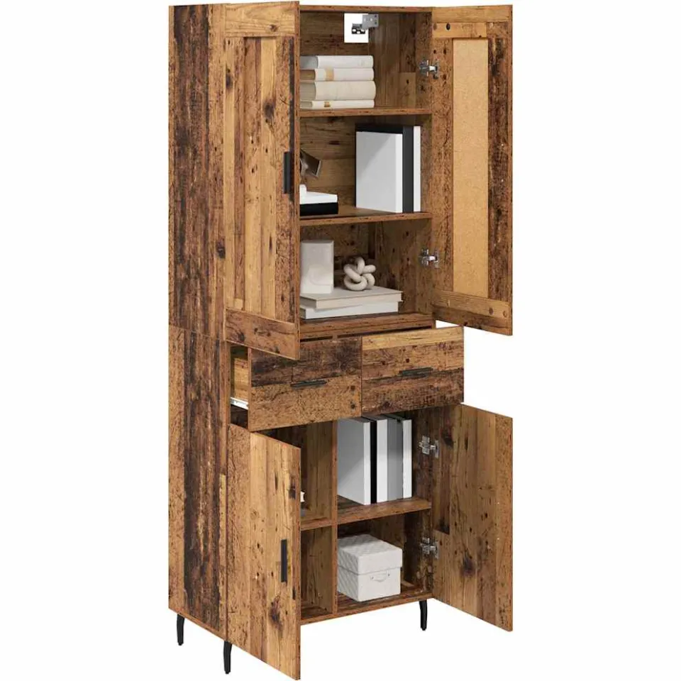 vidaXL Hoge kast 2 st Oudhout 69,5 x 34 x 180 cm Bewerkt hout Bruin