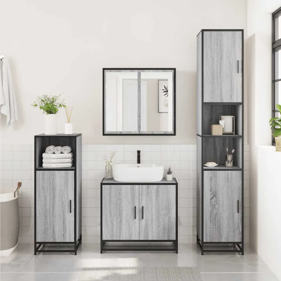 vidaXL 2-delige Badkamermeubelset bewerkt hout grijs sonoma eikenkleur, foto 3