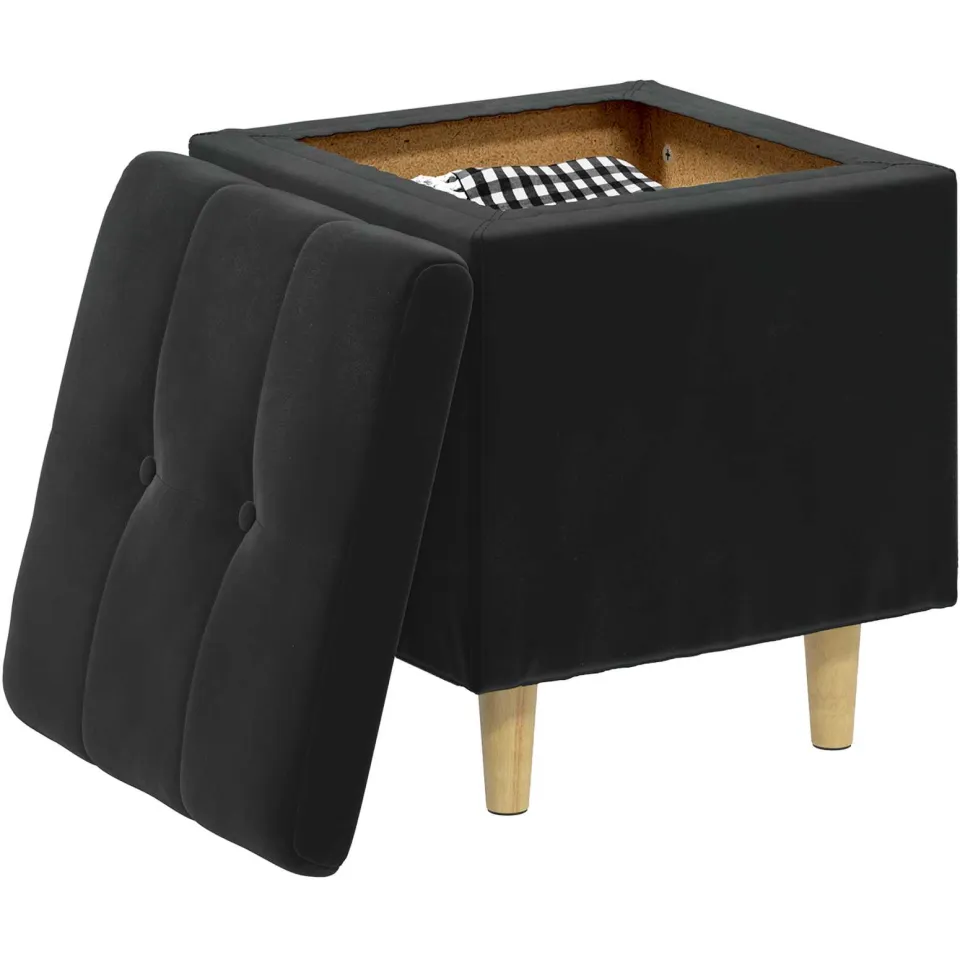 vidaXL Ottoman met Opbergruimte Zwart 40 x 40 x 45 cm Fluweel, foto 3