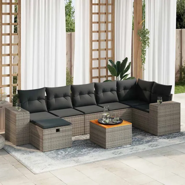 vidaXL 8-delige Loungeset met kussens poly rattan grijs, foto 2