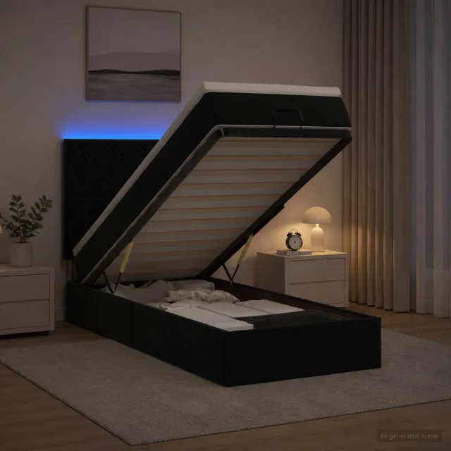 vidaXL Ottoman Bed met Matrassen en LED Zwart 100 x 200 cm fluweel