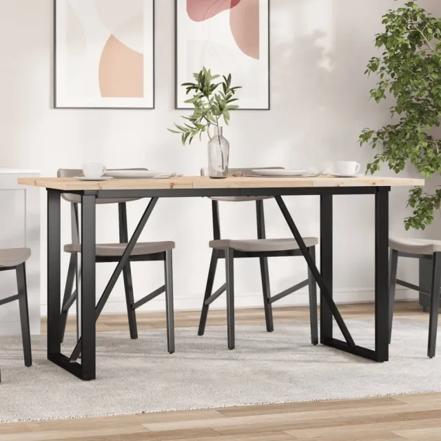 vidaXL Eettafel O-frame 160x80x75,5 cm massief grenenhout en staal Bruin