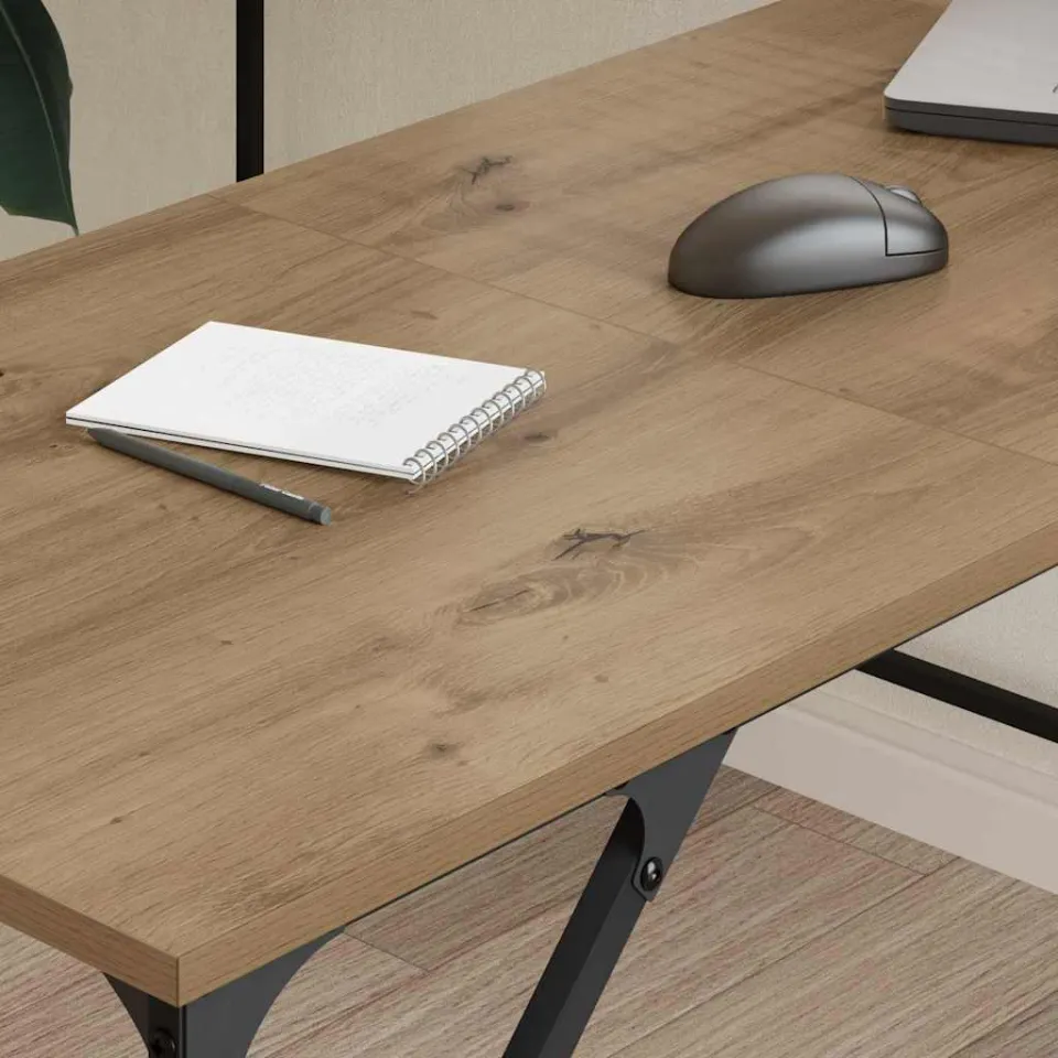vidaXL Bureau Artisan Eiken Bewerkt hout 149 x 149 x 75 cm, foto 4
