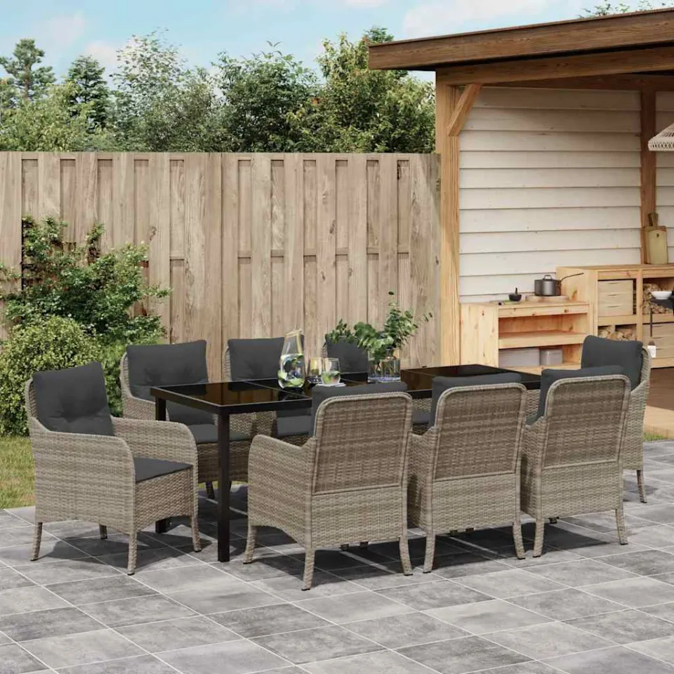 vidaXL Tuin eettafelset 9 st Lichtgrijs poly rattan, foto 3