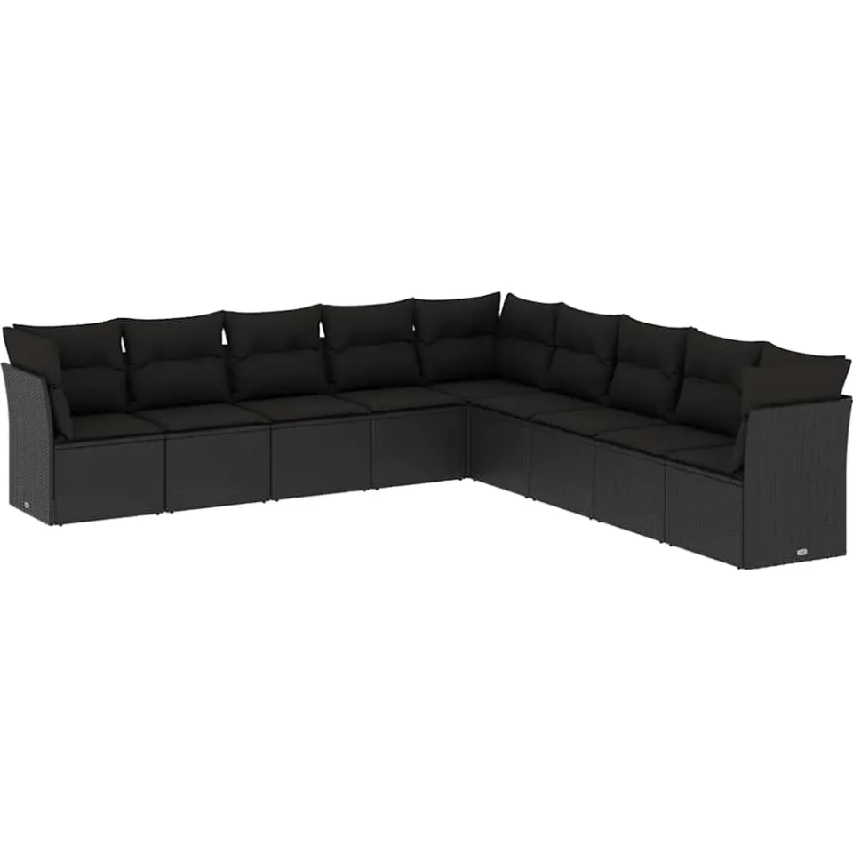 vidaXL 9-delige Loungeset met kussens poly rattan zwart