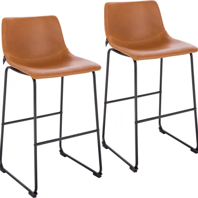 SVITA JOHN Set van 2 barkrukken - met rugleuning retro imitatieleer cognac