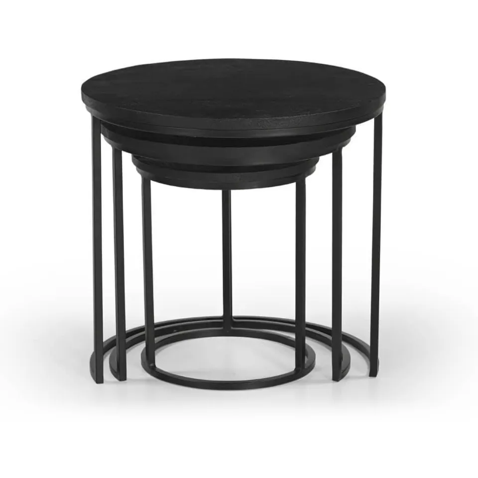 Giga Meubel Salontafel Kila - Rond - Mangohout - Set van 3, foto 3