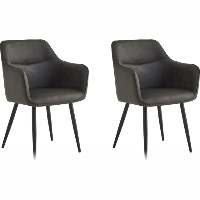 Colenis City Eetkamerstoel - Set Van 2 - Antraciet - Microfiber - Industrieel - Stoel - Design - Armleuningen