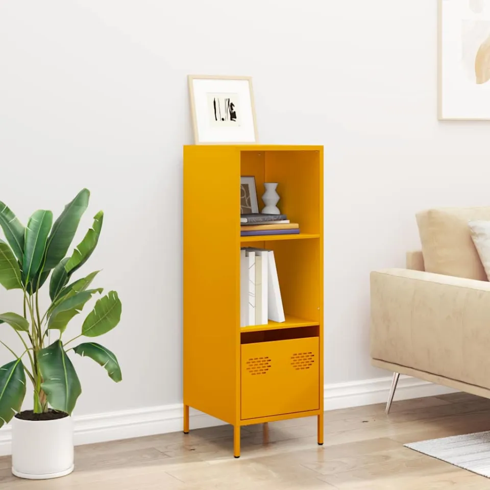 vidaXL Hoge kast 35x39x103,5 cm staal mosterdgeel, foto 2