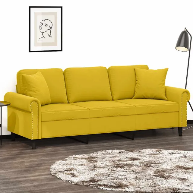 vidaXL Driezitsbank met sierkussens 180 cm fluweel geel