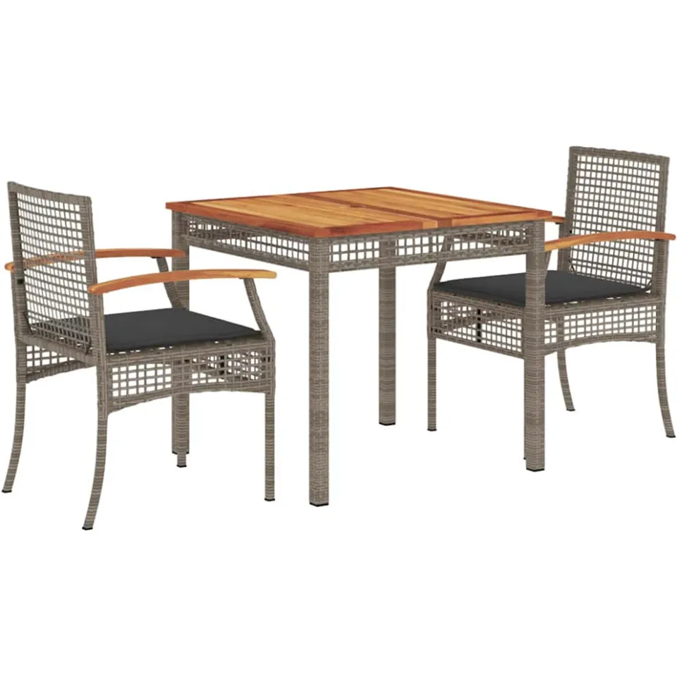 vidaXL 3-delige Tuinset met kussens poly rattan grijs