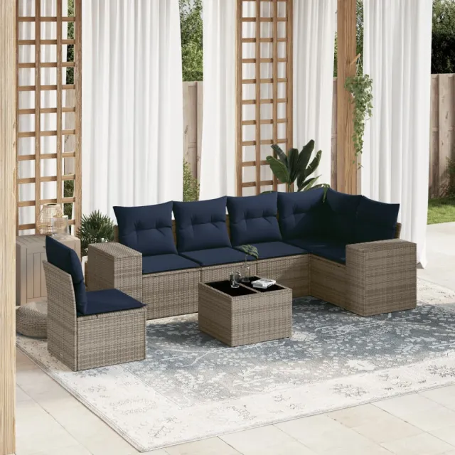 vidaXL 7-delige tuinbankset met kussens, grijs polyrotan, foto 2