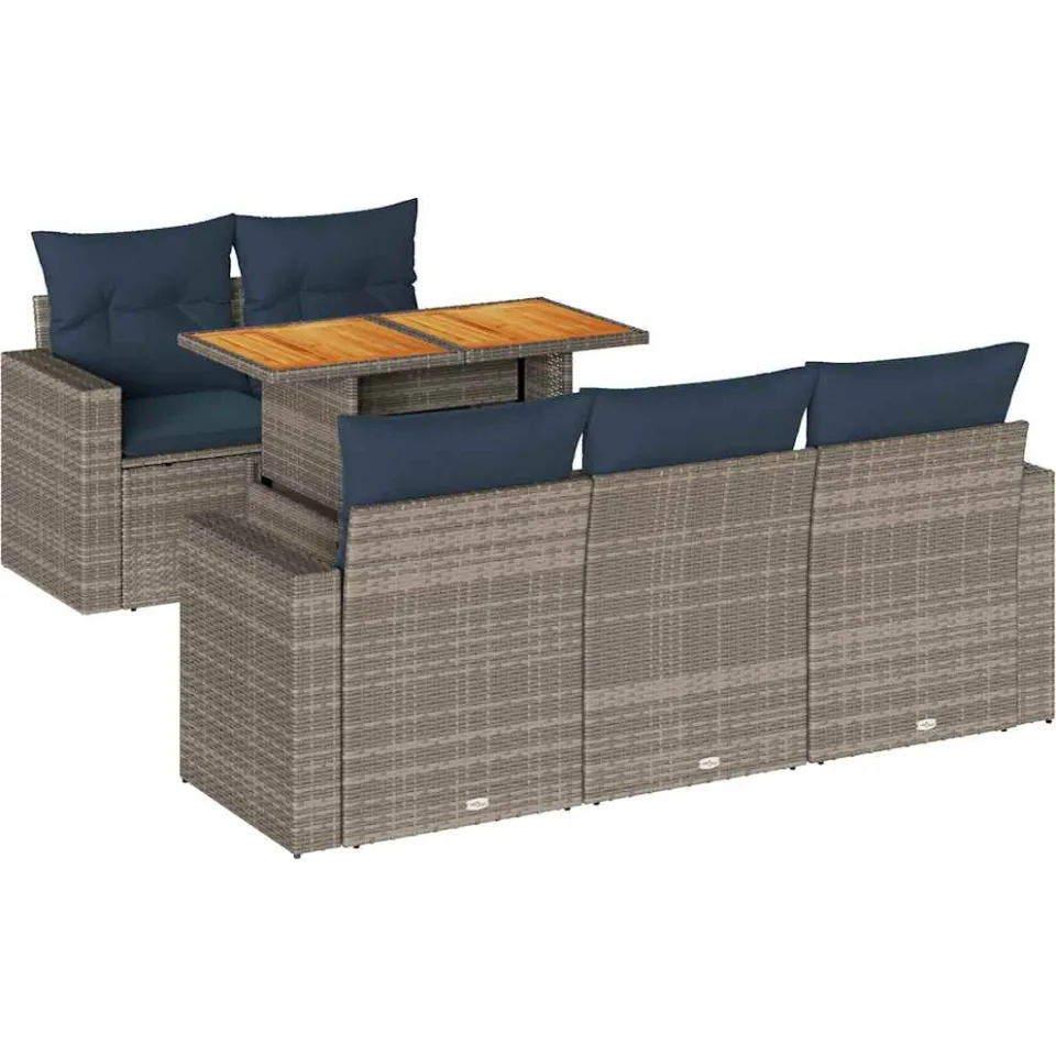 vidaXL 6-delige Loungeset met kussens poly rattan grijs, foto 3