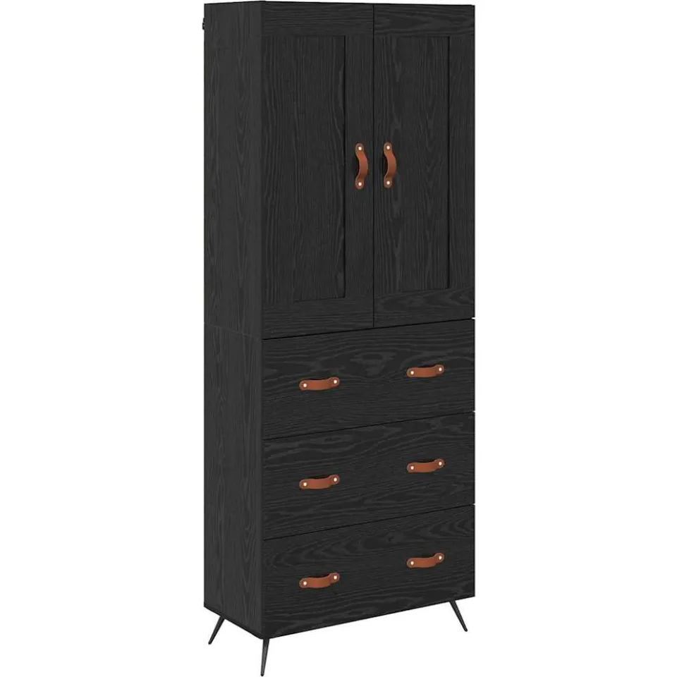 vidaXL Highboard Zwart Eiken 69,5 x 34 x 180 cm Bewerkt hout, foto 3