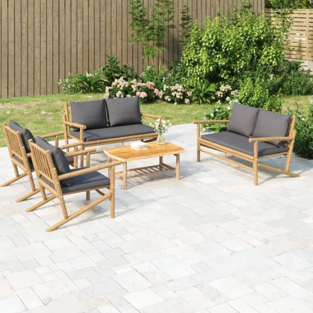 vidaXL 5-delige Loungeset met kussens bamboe donkergrijs Bruin