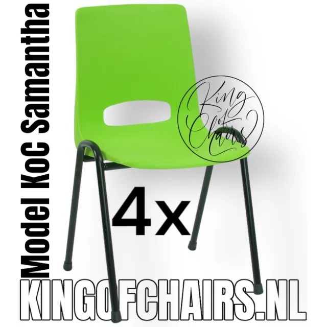 King of Chairs Set van 4- Model KoC Samantha lime met zwart onderstel. Stapelstoel kuipstoel vergaderstoel tuinstoel kantine stoel stapel stoel kantinestoelen stapelstoelen kuipstoelen arenastoel De Valk 3320 bistrostoel schoolstoel bezoekersstoel Limegroene zitting met zwart onderstel