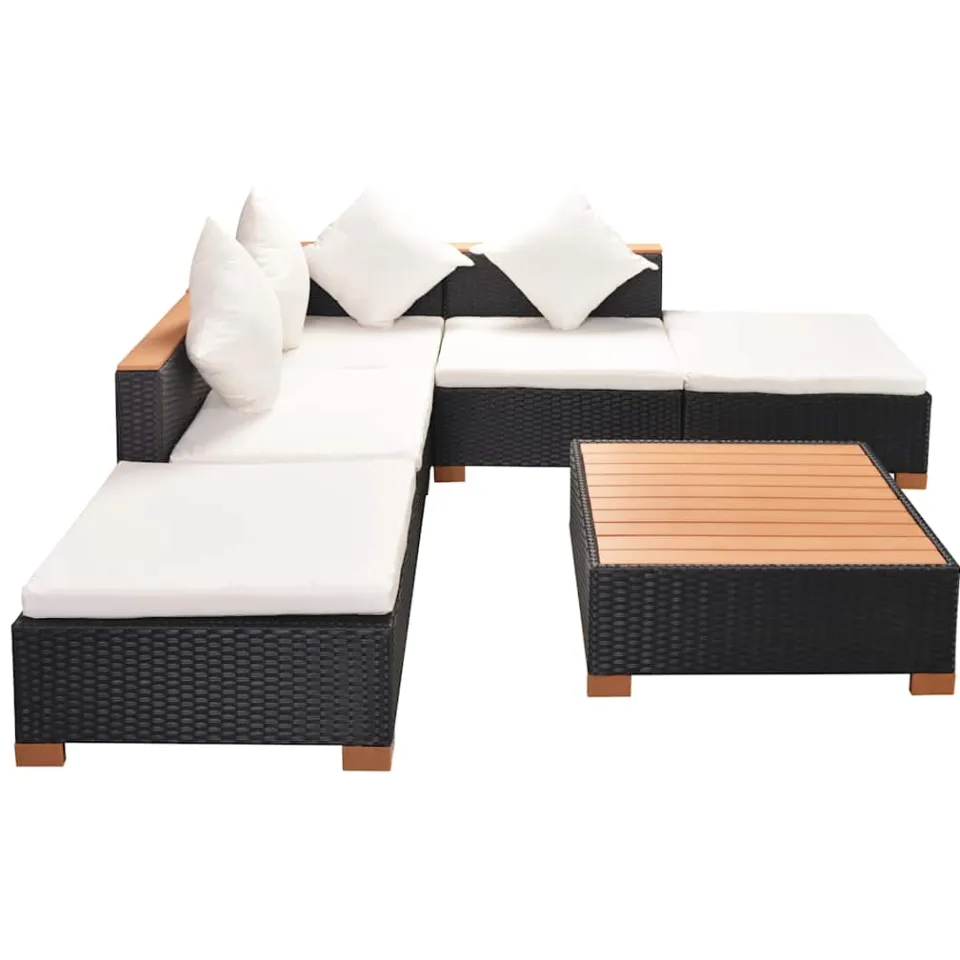 vidaXL 6-delige Loungeset met kussens poly rattan zwart
