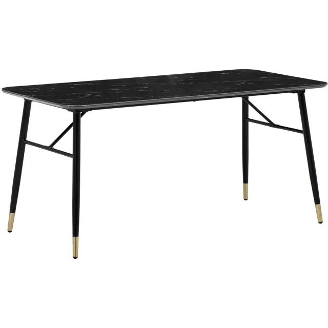 Ervesto Eetkamertafel 180x90x76 cm zwarte eettafel in marmerlook modern, keukentafel groot, eettafel rechthoekig, eetkamertafel met metalen poten Bruin