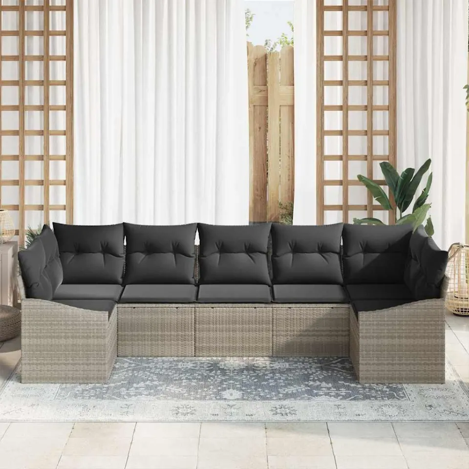 vidaXL Bankstel 7 st Lichtgrijs poly rattan, foto 3
