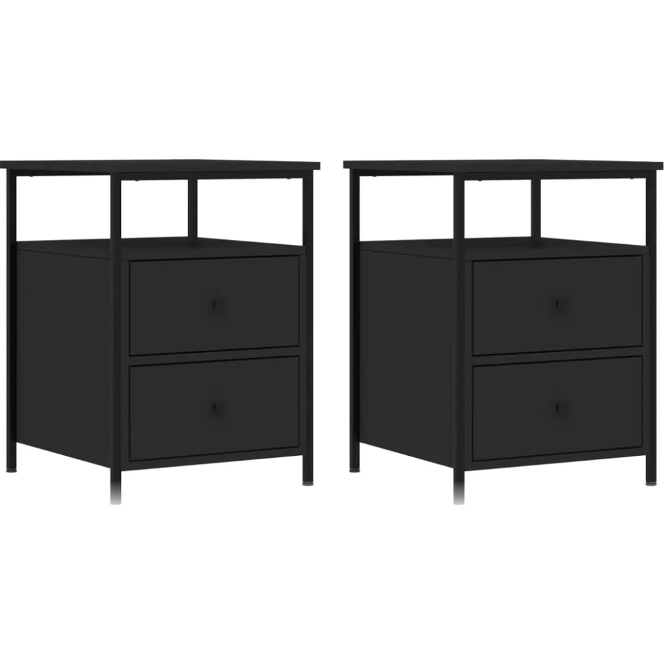 vidaXL Nachtkastjes 2 st 44x45x60 cm bewerkt hout zwart, foto 3