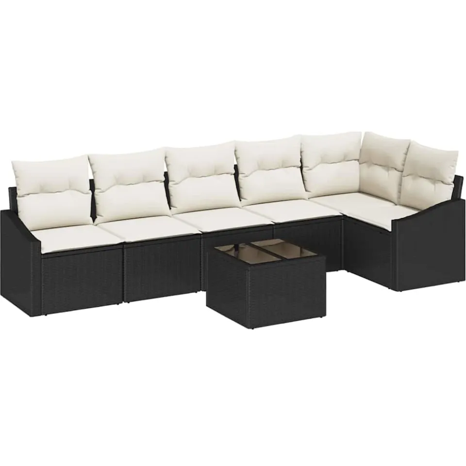 vidaXL Tuinbankenset 7 st Bruin en Crème poly rattan