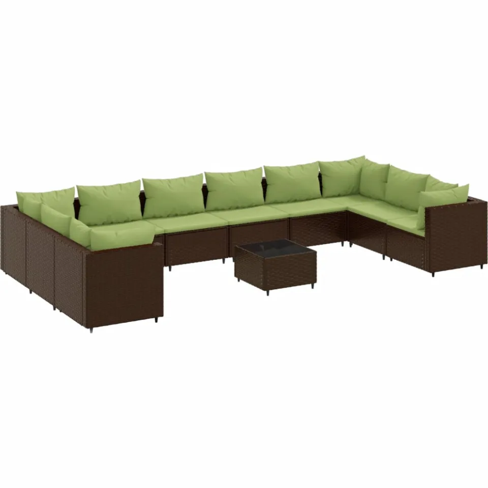 vidaXL 11-delige Loungeset met kussens poly rattan bruin, foto 4