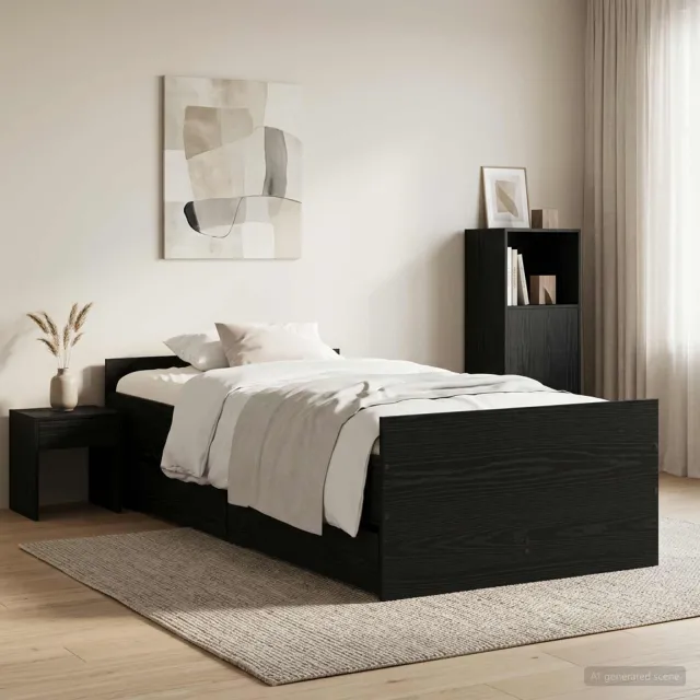 vidaXL Bedframe Zwart eiken 100 x 200 cm Bewerkt hout