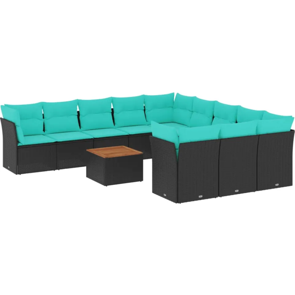 vidaXL 12-delige Loungeset met kussens poly rattan zwart, foto 3