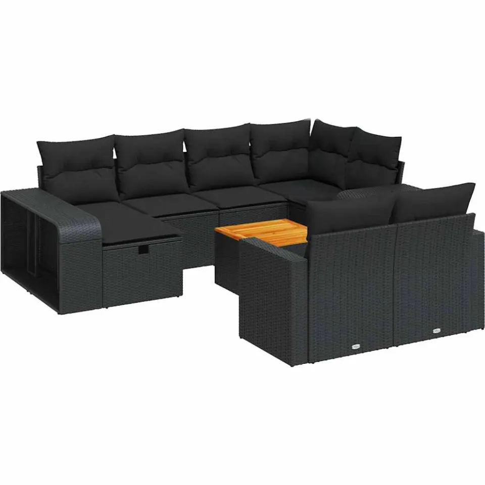 vidaXL 11-delige Loungeset met kussens poly rattan zwart, foto 3