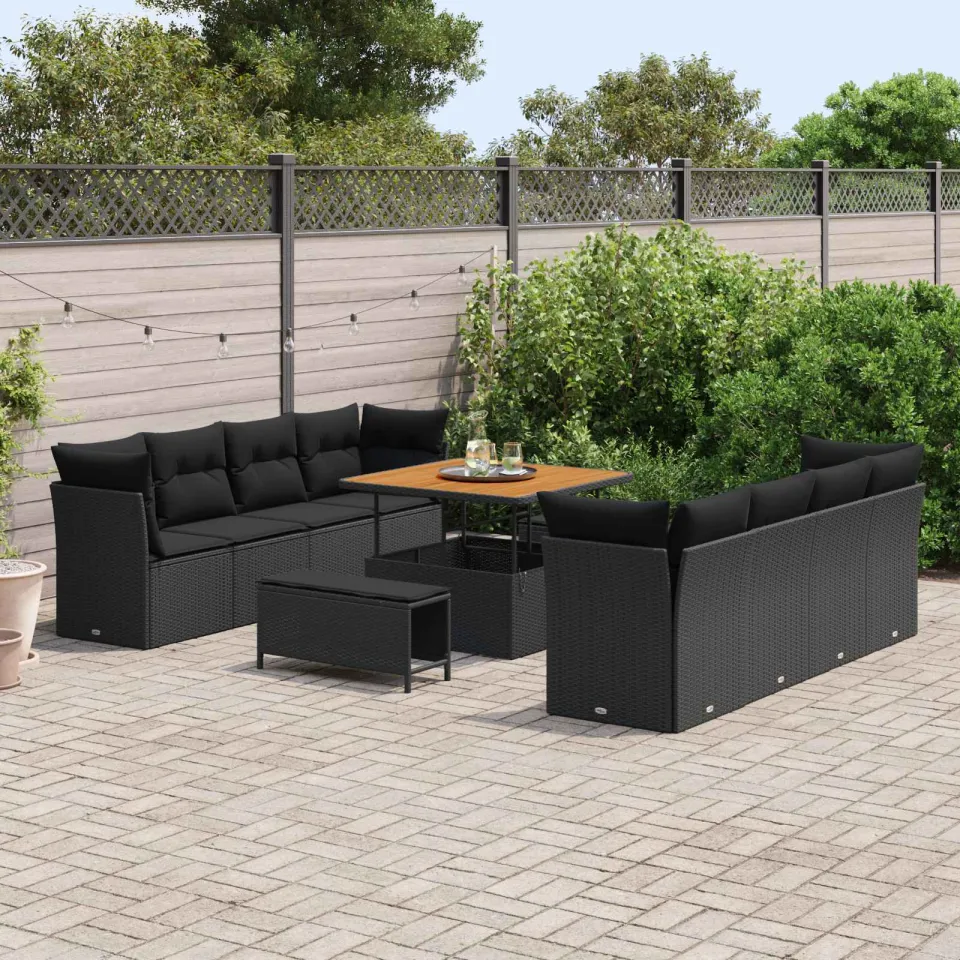 vidaXL Tuinbankenset 11 st Zwart poly rattan, foto 3