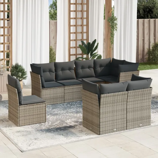vidaXL 8-delige Loungeset met kussens poly rattan grijs, foto 2
