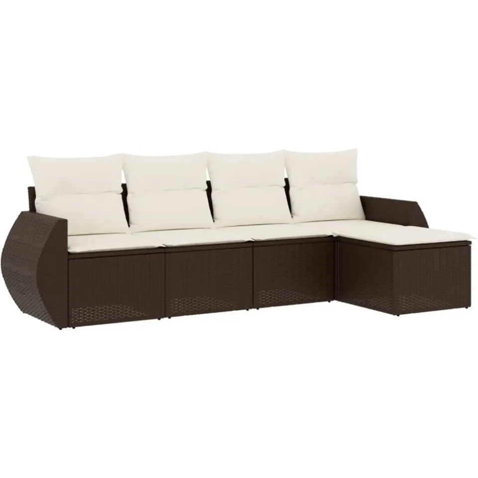 vidaXL 5-delige Loungeset met kussens poly rattan bruin, foto 3