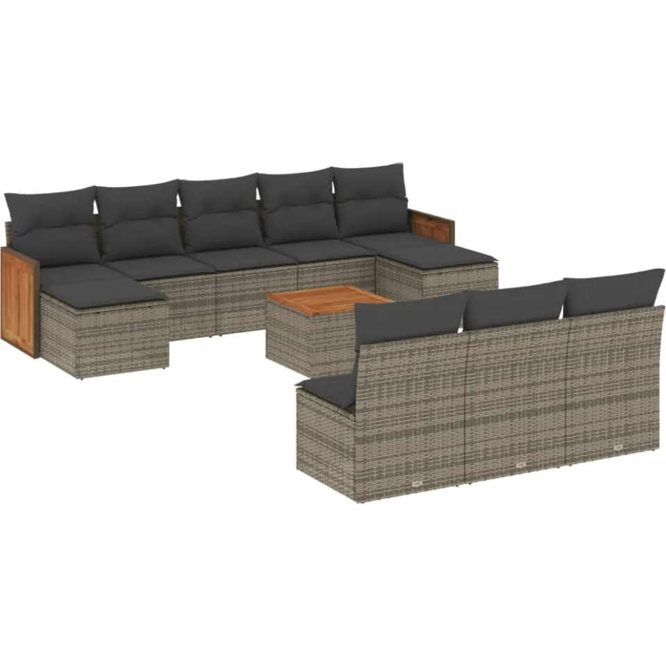 vidaXL 11-delige Loungeset met kussens poly rattan grijs, foto 3