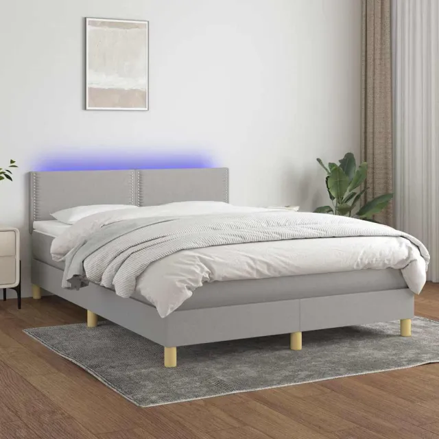 vidaXL Boxspring met matras en LED stof lichtgrijs 140x190 cm grijs