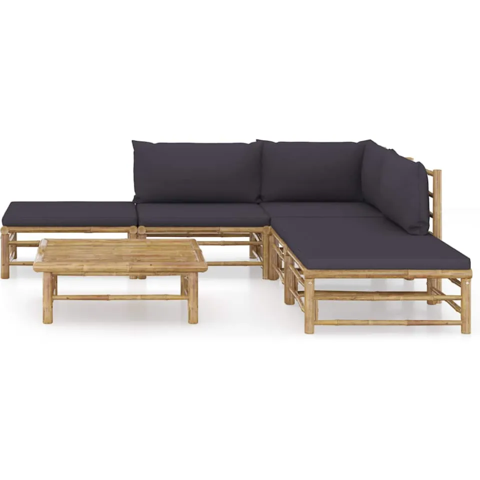 vidaXL 6-delige Loungeset met donkergrijze kussens bamboe Grijs
