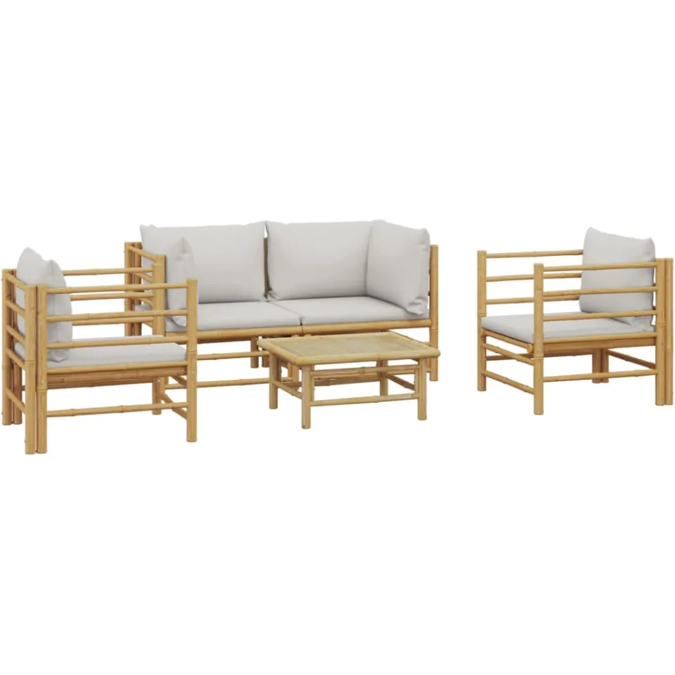 vidaXL 5-delige Loungeset met kussens bamboe lichtgrijs Bruin