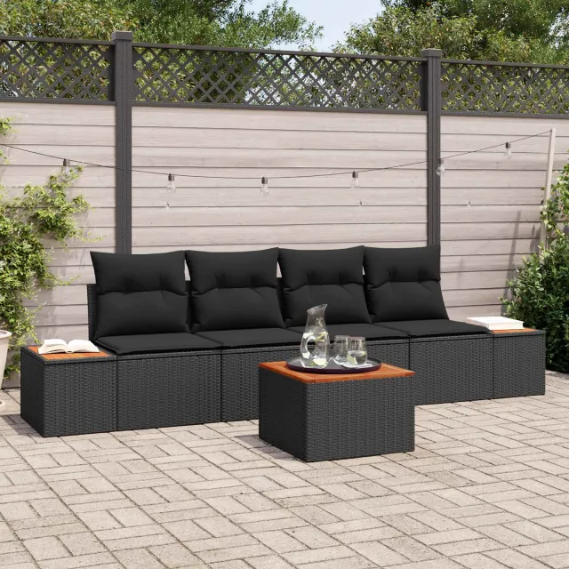 vidaXL Tuin Sofa Set 5 st Zwart Poly riet, foto 2